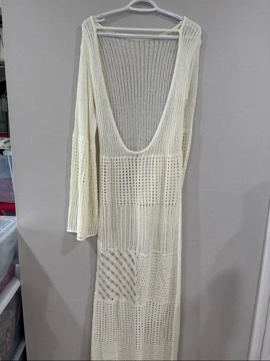 L'Academie Evea Crochet white Maxi knit dress swim coverup resort wear vacation - Picture 7 of 8